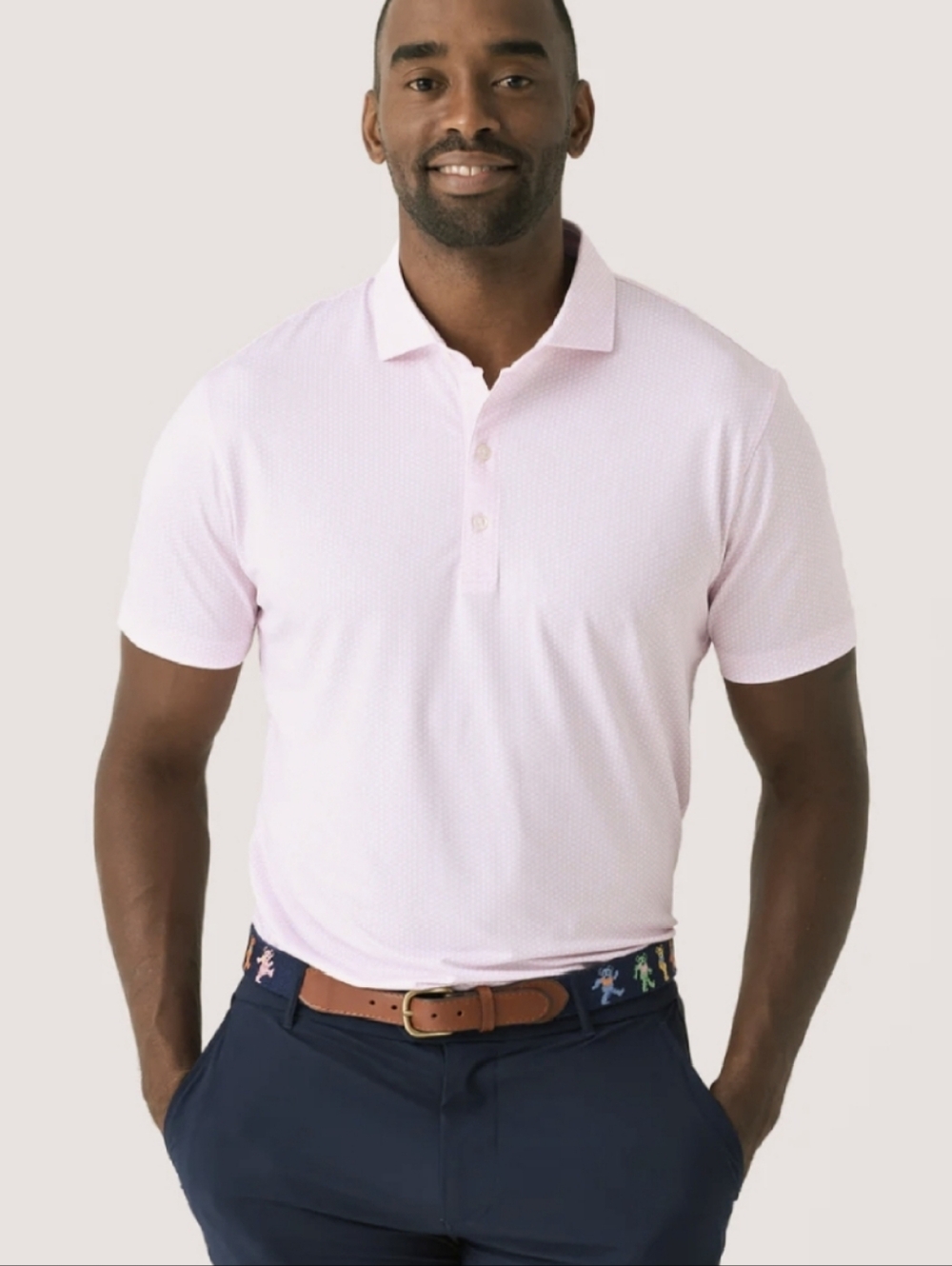 Johnnie-O Jersey Knit Polo Shirt Pale Pink Large